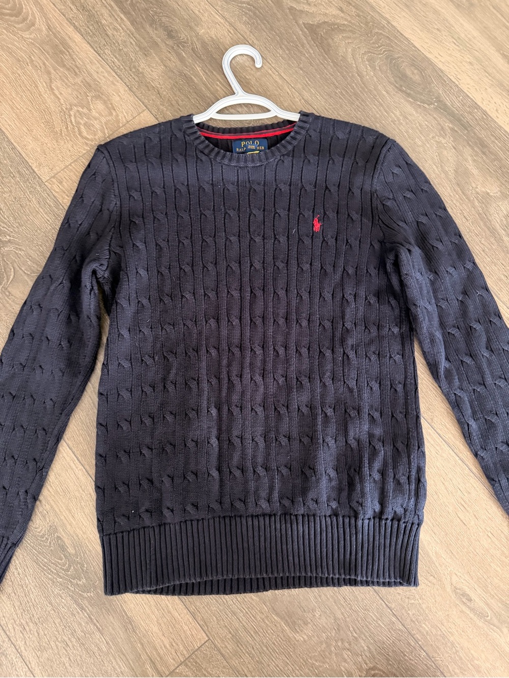 Polo by Ralph Lauren Navy Cable-Knit Crewneck Sweater with Red Pony